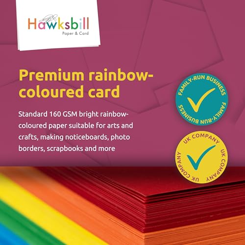 Hawksbill A4 Coloured Card Stock - 160GSM Rainbow Craft Paper | 50 Pack 4