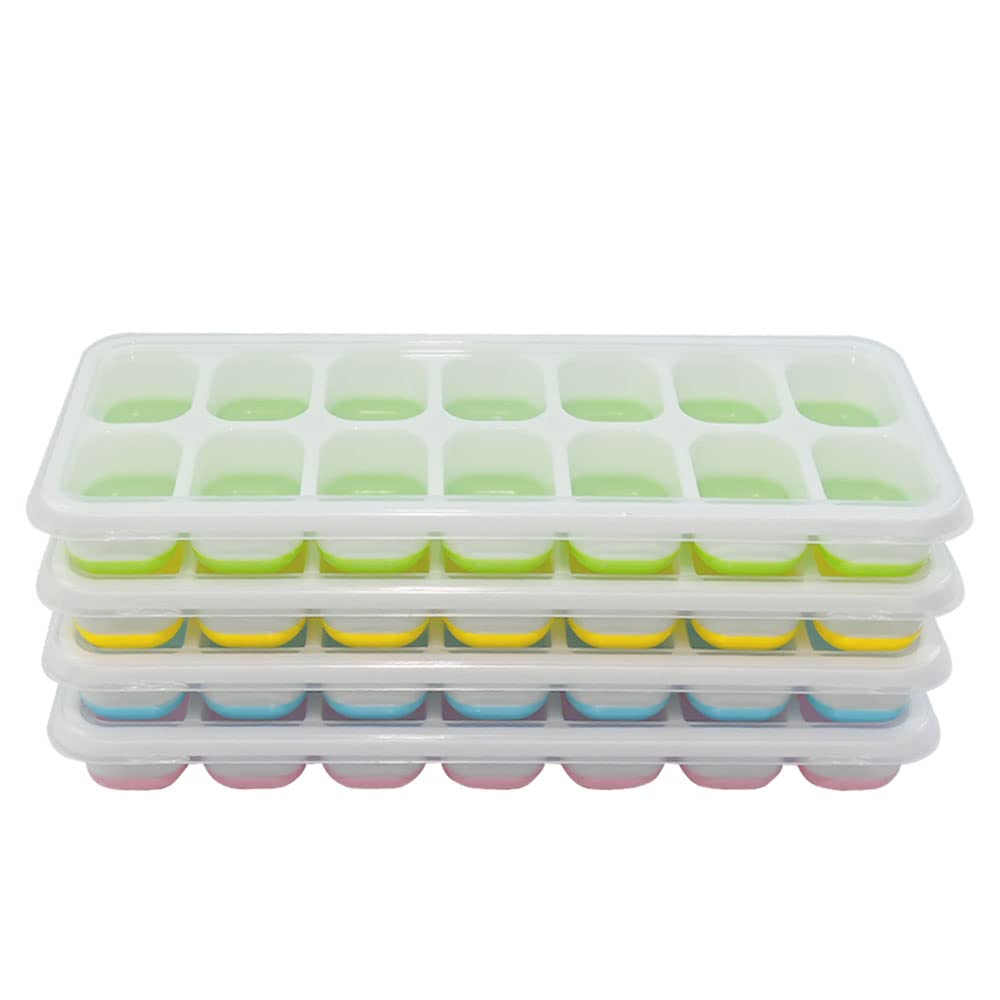 RAM ONLINE Ice Cube Tray Set - 4 Pack Silicone Moulds with Stackable Lids | BPA Free 3