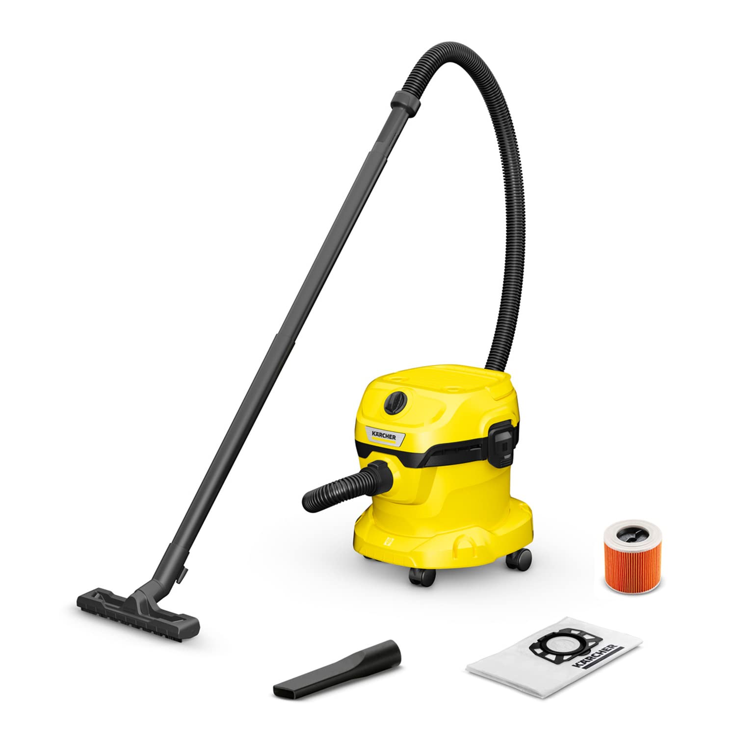 Kärcher WD 2 Plus Wet & Dry Cylinder Vacuum | 1000W Power | 12L Capacity | Yellow