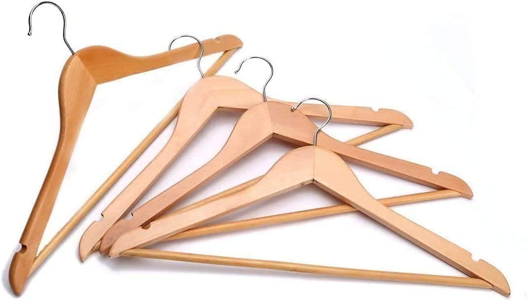 BARGAIN FACTORY Strong Natural Wooden Coat Hangers - 360° Rotatable Hook | Pack of 20