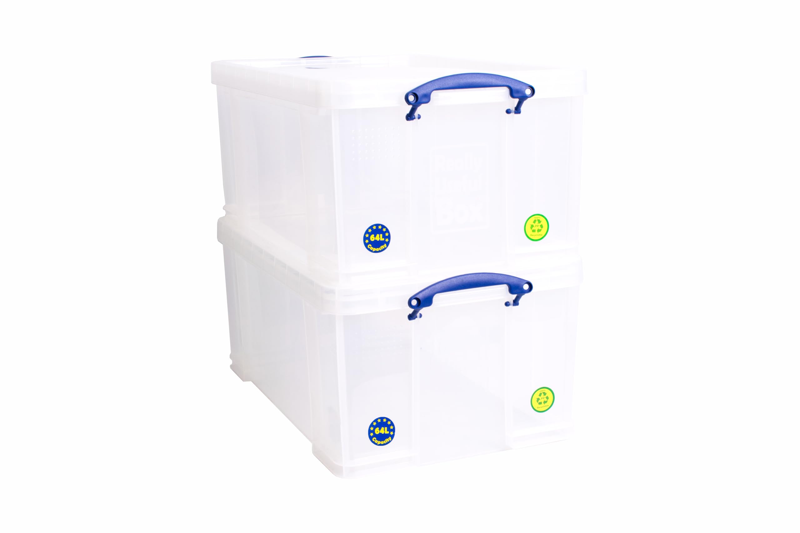 Really Useful Box Plastic Storage Box - 64 Litre Capacity, Clear, Stackable | Pack of 2 1