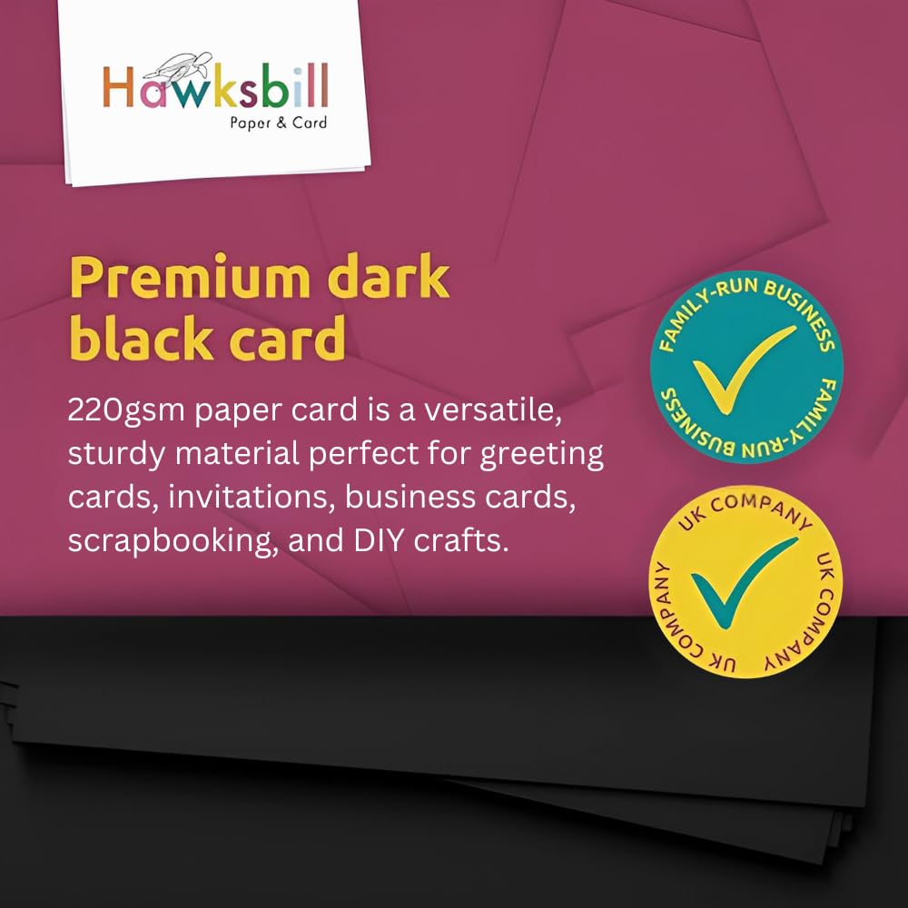 Hawksbill Black Card Stock - A3 Size, 225 GSM, 25 Pack | Premium Smooth Finish for Crafts & Stationery 5
