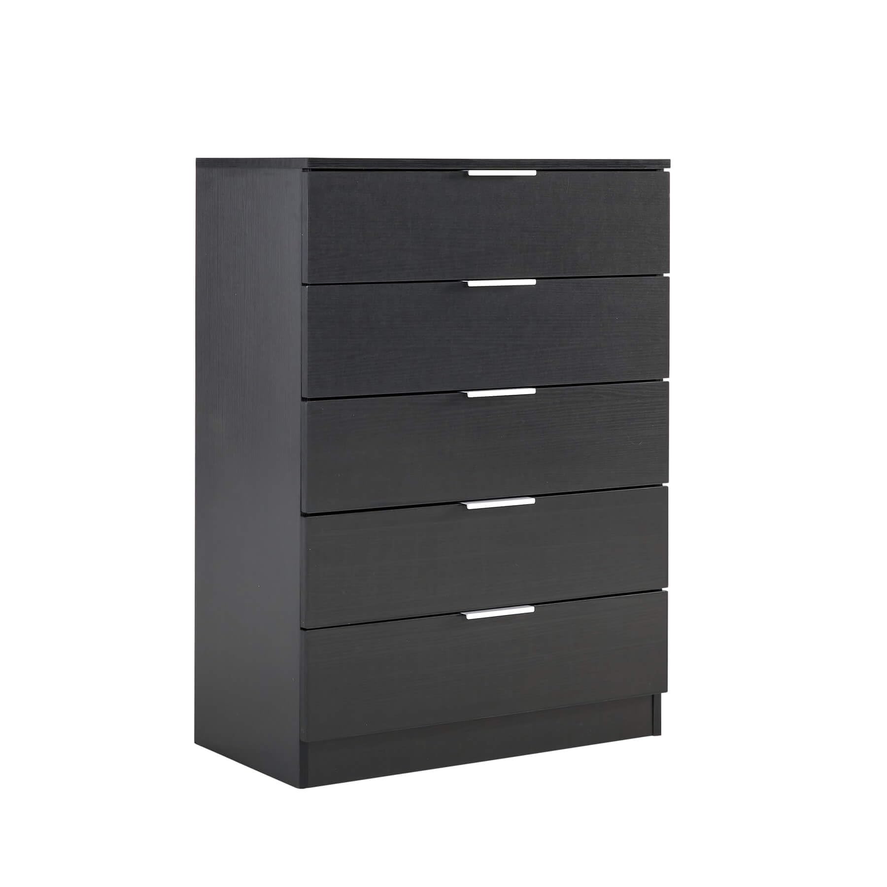 Home Source Phoenix Tall 5 Drawer Chest of Drawers - Black | 90H x 63W x 35D cm 1
