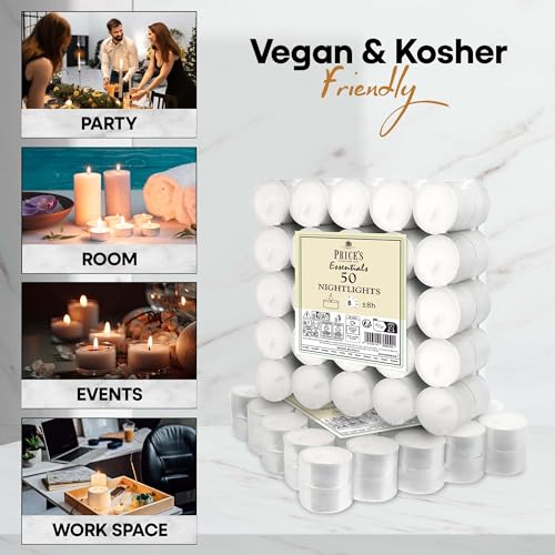 Price's Candles 50 Pack Tea Lights - 8 Hour Clean Burn | Vegan & Kosher Friendly 4