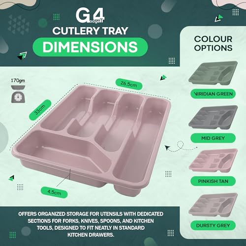 G4GADGET 5 Compartment Cutlery Tray Drawer Organiser | Plastic | Random Colour | 335x265x45mm 4