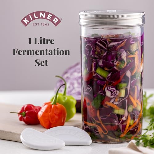 Kilner 1 Litre Fermentation Jar Set - Wide Mouth Glass Jar with Silicone Valve 3