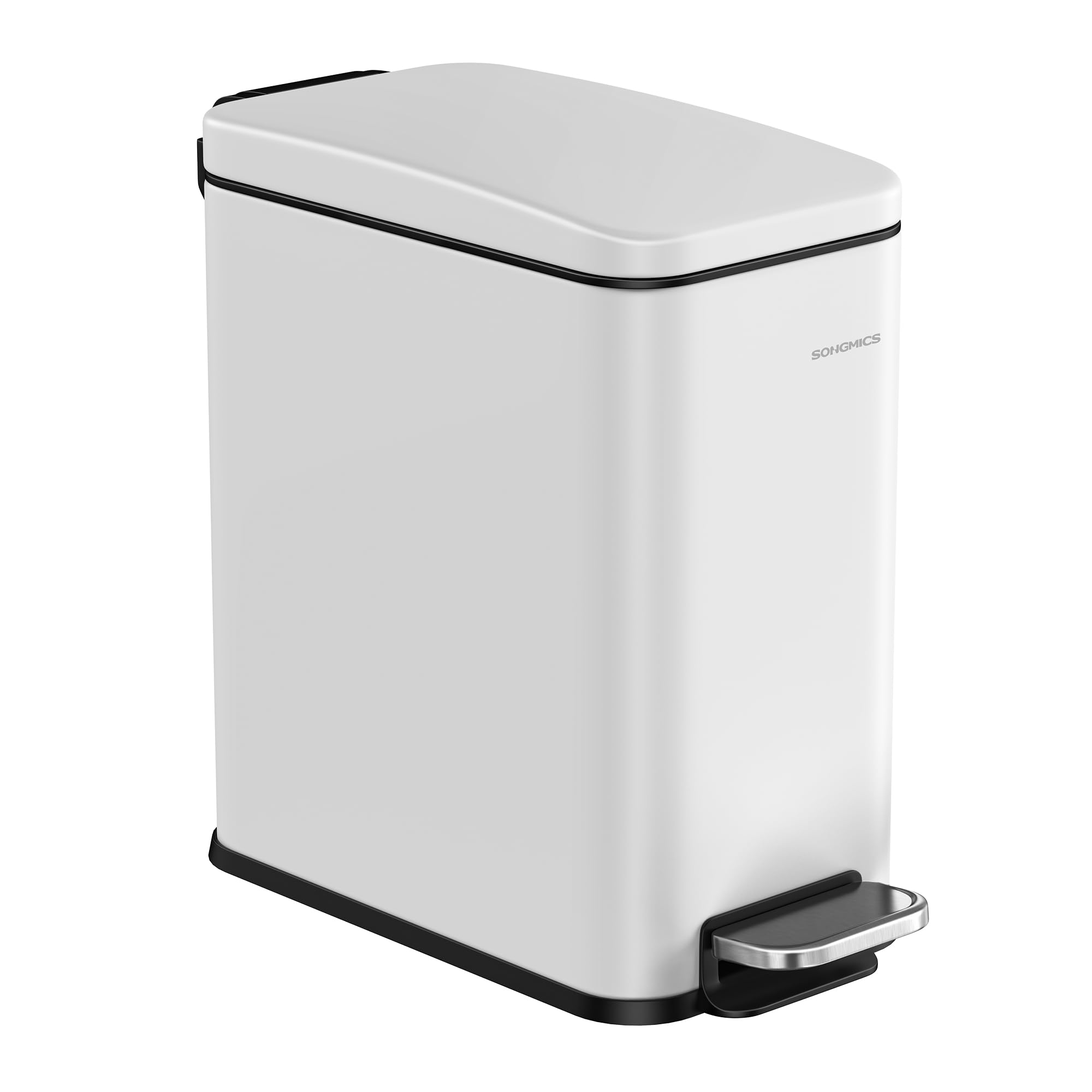 SONGMICS Slim Pedal Bathroom Bin with Lid - 5L Capacity | Rust-Resistant Steel | White 1