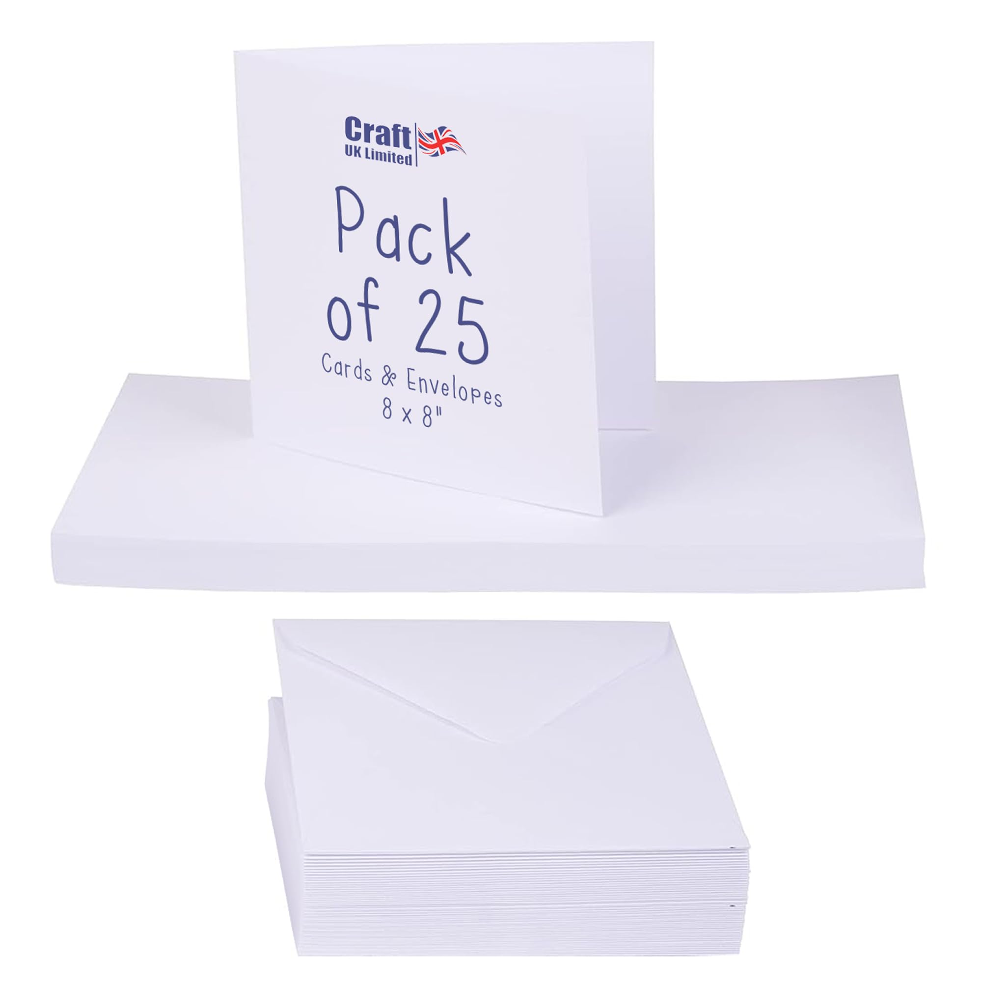 Craft UK 8x8 Inch Card Blanks and Envelopes Pack of 25 - 300gsm White Card 1
