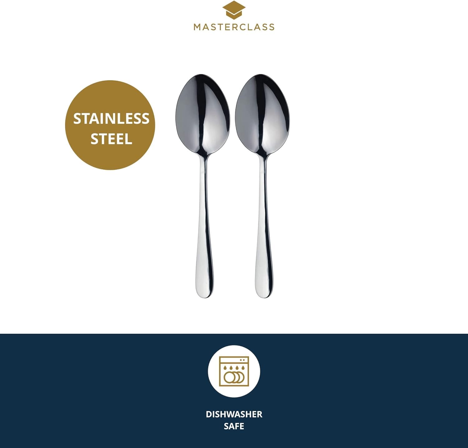 MasterClass Stainless Steel Serving Spoons - 2 Piece Set, 23.5 cm Length | Dishwasher Safe 3