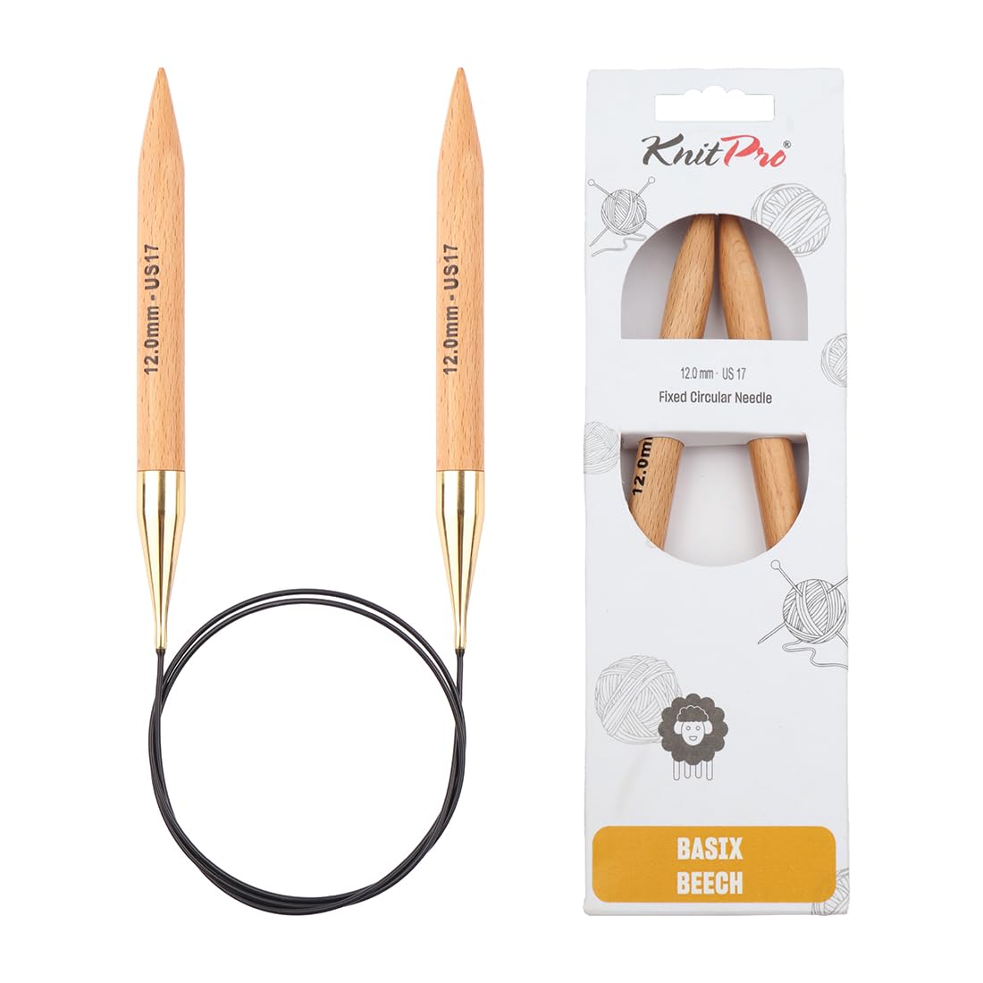 KnitPro Basix Beech Fixed Circular Needles - 100cm (40in) Length | 12.00mm Diameter 1
