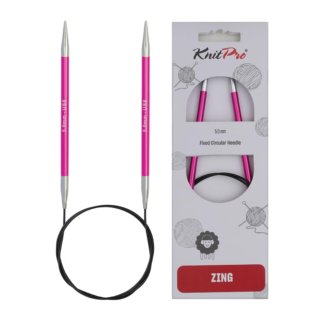 KnitPro Zing Fixed Circular Knitting Needles - 5.00mm | 100cm Length | Lightweight Aluminium 1