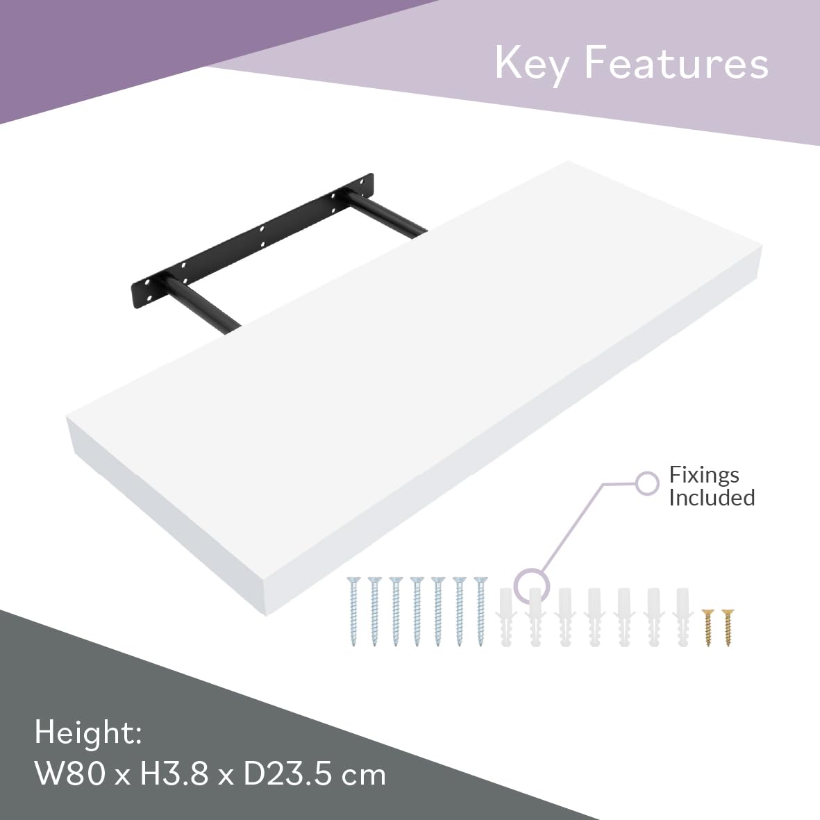 Anika Floating Wall Shelf - High Gloss White | 80cm x 23cm | 15KG Capacity 3