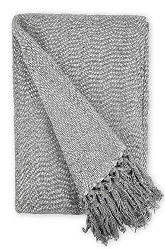 Emma Barclay Herringbone Throw Blanket - 100% Recycled Cotton | Silver Grey | 50x60 Inches (127x152cm) 8