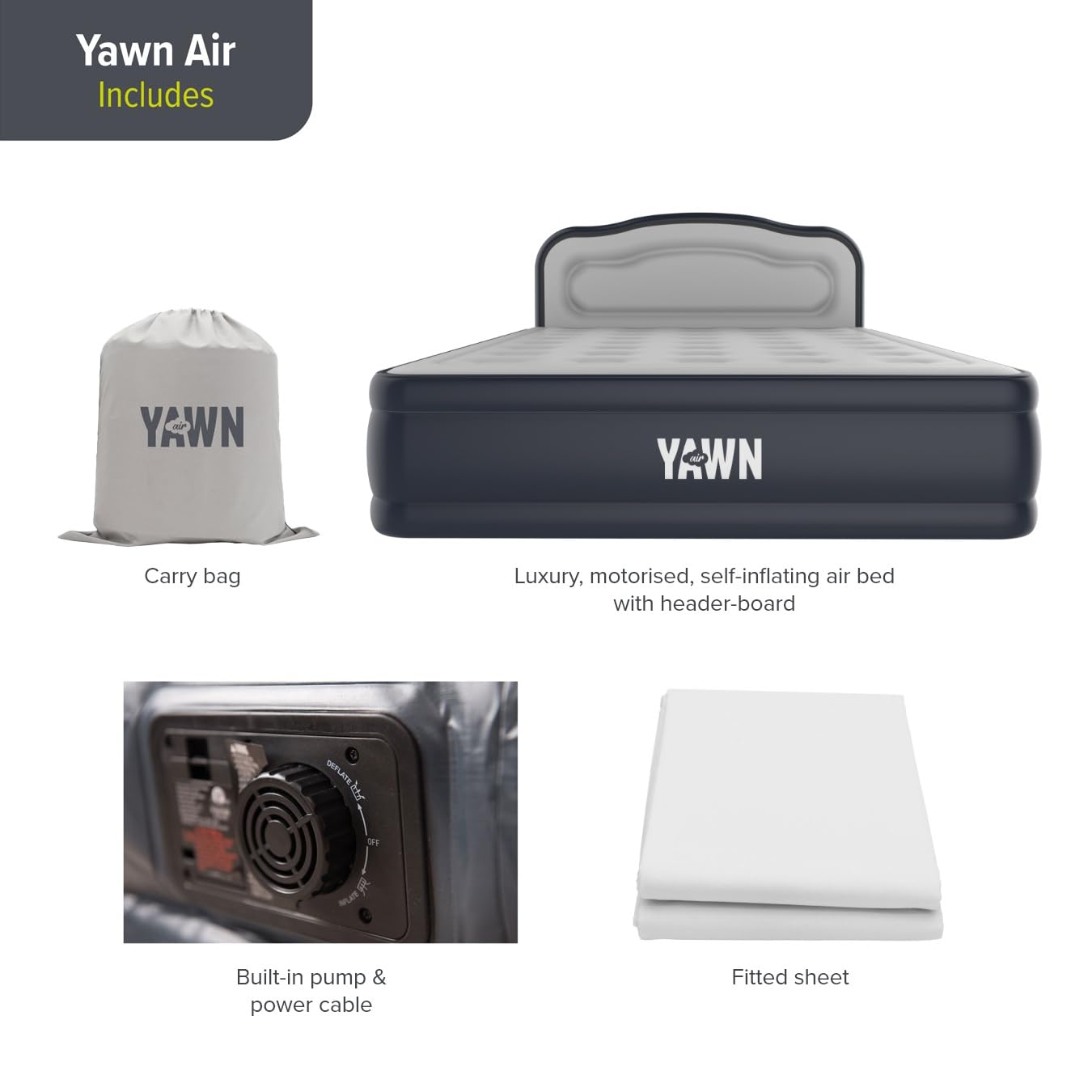 YAWN AIR Deluxe Self-Inflating Airbed - King Size | Built-in Pump & Headboard | Includes Fitted Sheet 5