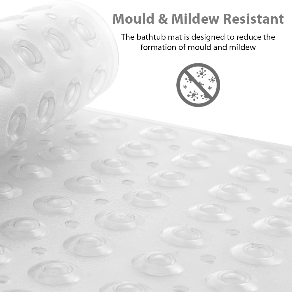 ANSIO Long PVC Non-Slip Shower Mat with Drain Holes | Anti Mould | Clear | 102 x 40cm 4