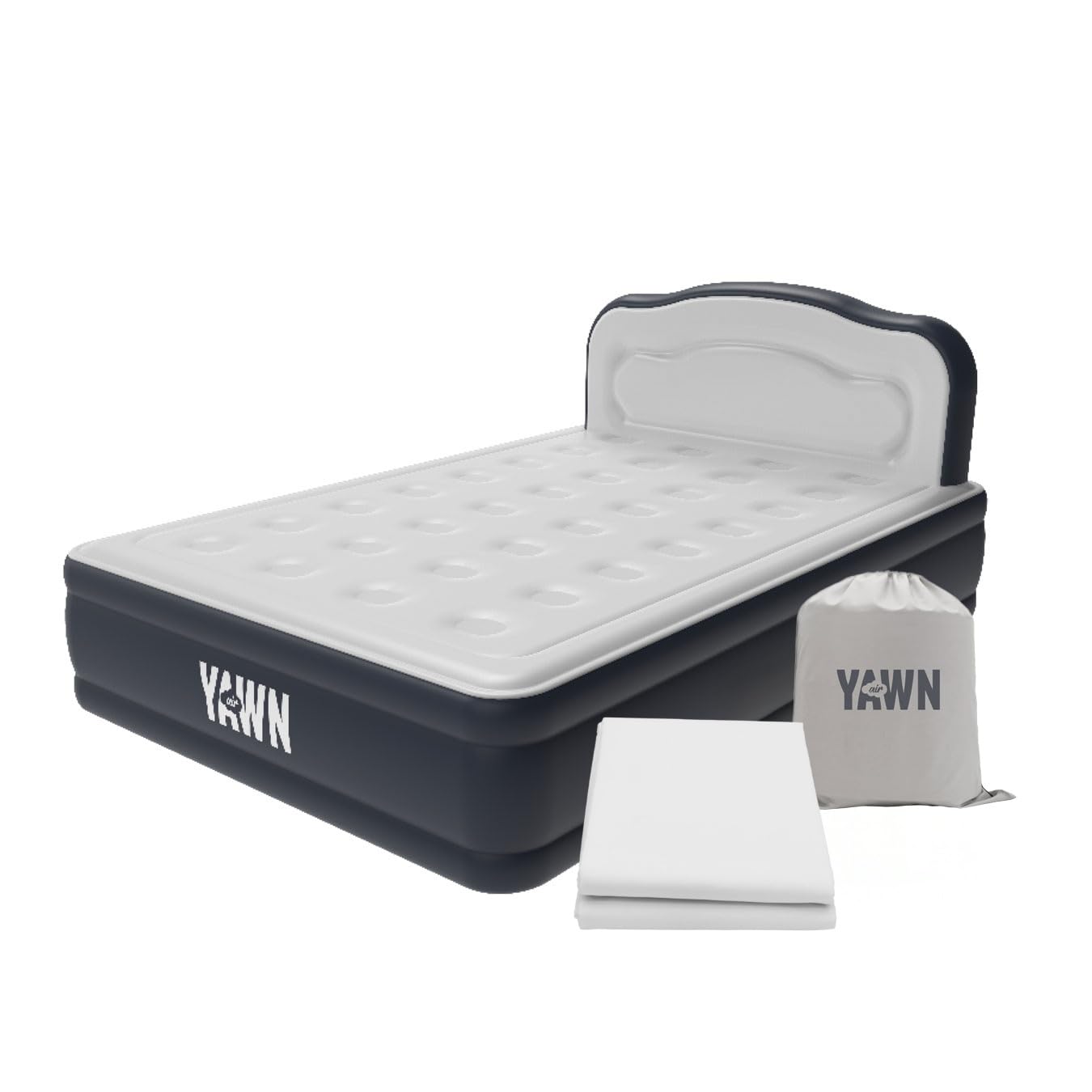YAWN AIR Deluxe Self-Inflating Airbed - Double Size with Built-in Pump & Headboard 1