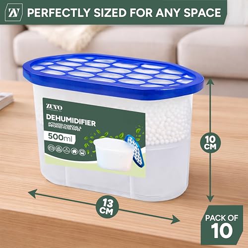 Zuvo Disposable Dehumidifier 500ml Moisture Absorber - Pack of 10 | Calcium Chloride 6