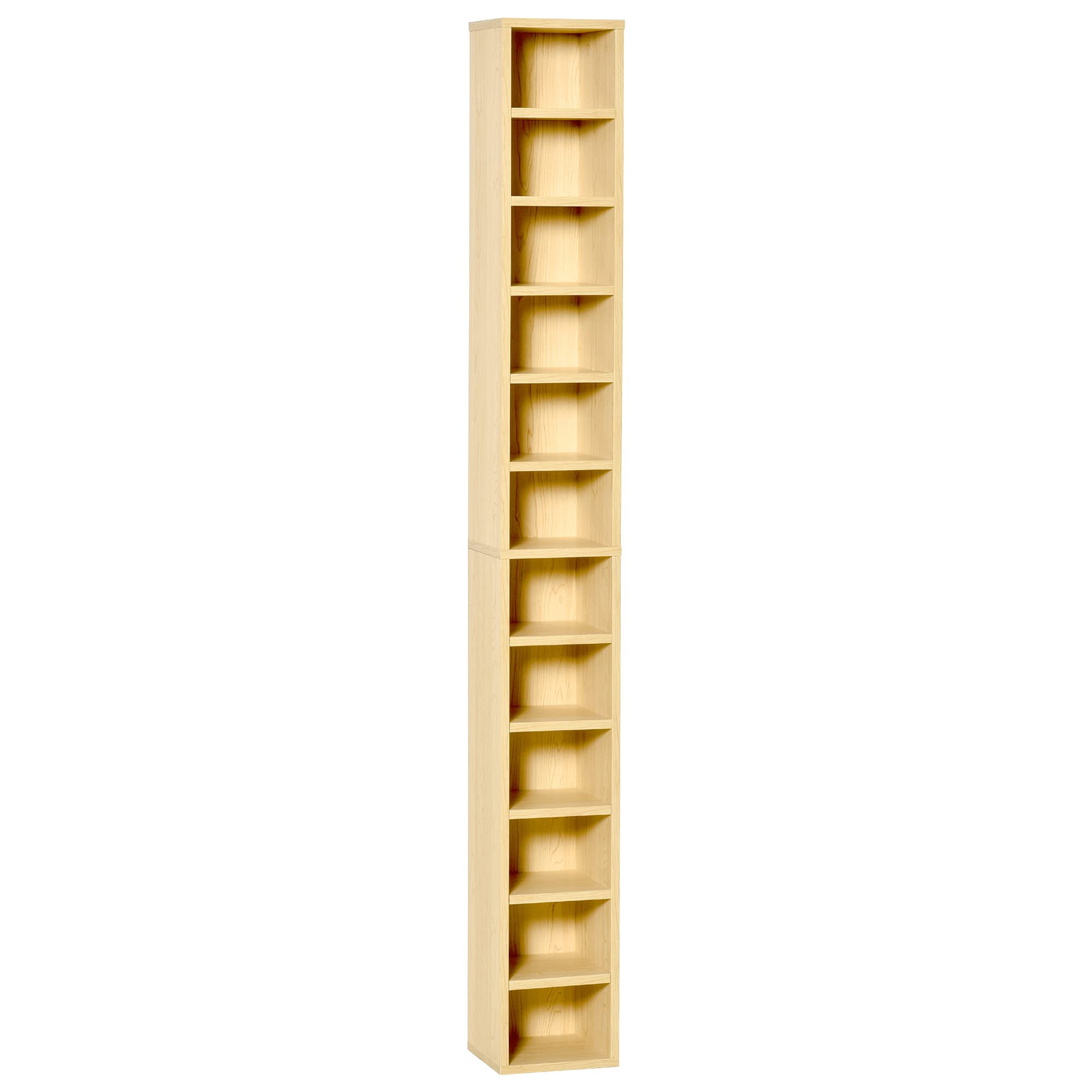 HOMCOM CD/DVD Storage Tower - 12 Cubes, 204 Capacity, 175cm Tall | Pine Wood Colour