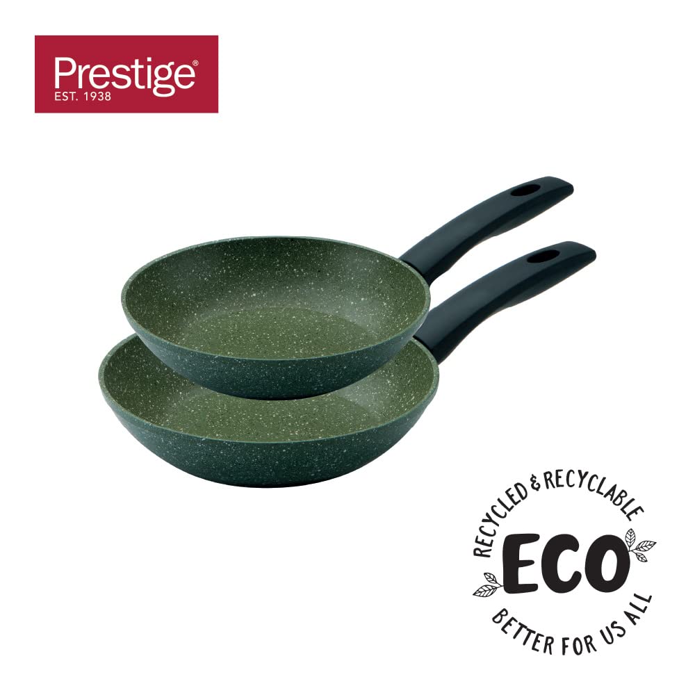 Prestige Eco Non-Stick Frying Pan Set of 2 - Induction Ready, Green Aluminium 6
