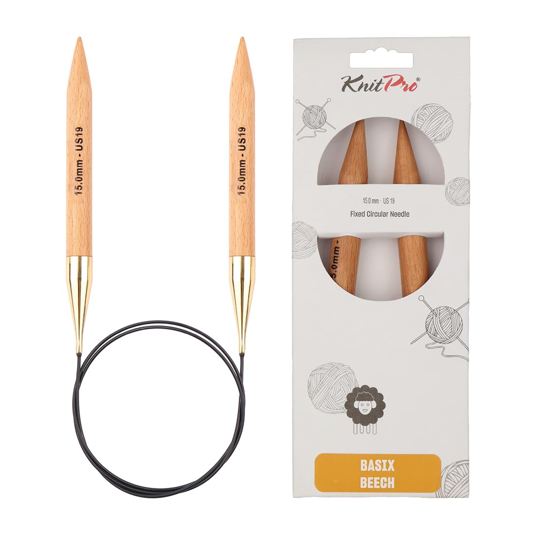 KnitPro Basix Beech Fixed Circular Needles - 15.00mm | 80cm Length | Beech Wood 1
