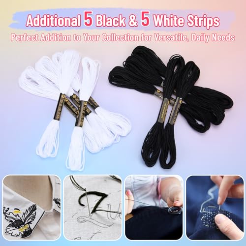 VynyQoo 60PCS Embroidery Floss Set - 52 Multicolor + Basic Black/White | Premium Polyester 4