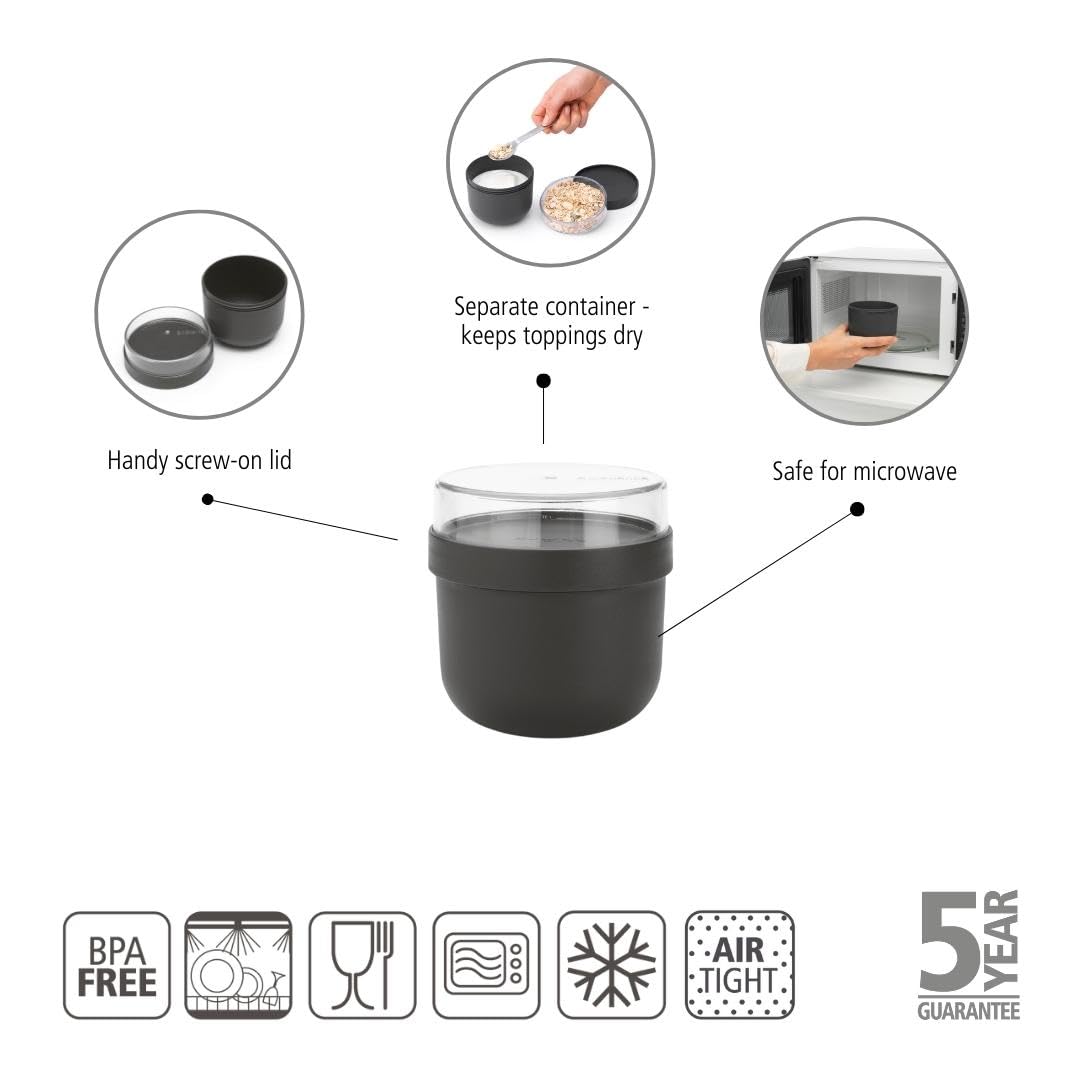 Brabantia Make & Take Breakfast Bowl - 0.5L Capacity, Dark Grey | Leakproof & Microwave Safe 2