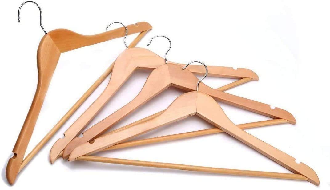 1ABOVE Strong Natural Wood Standard Hangers with Anti-Slip Trouser Bar | Brown | 20 Count 4