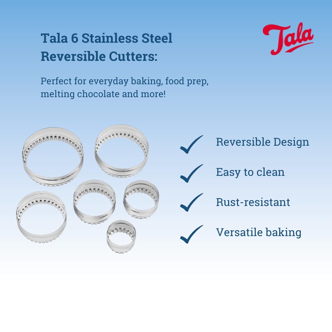 Tala Reversible Crinkle Cookie Cutters Set - 6 Sizes (4cm Depth) | Stainless Steel 3