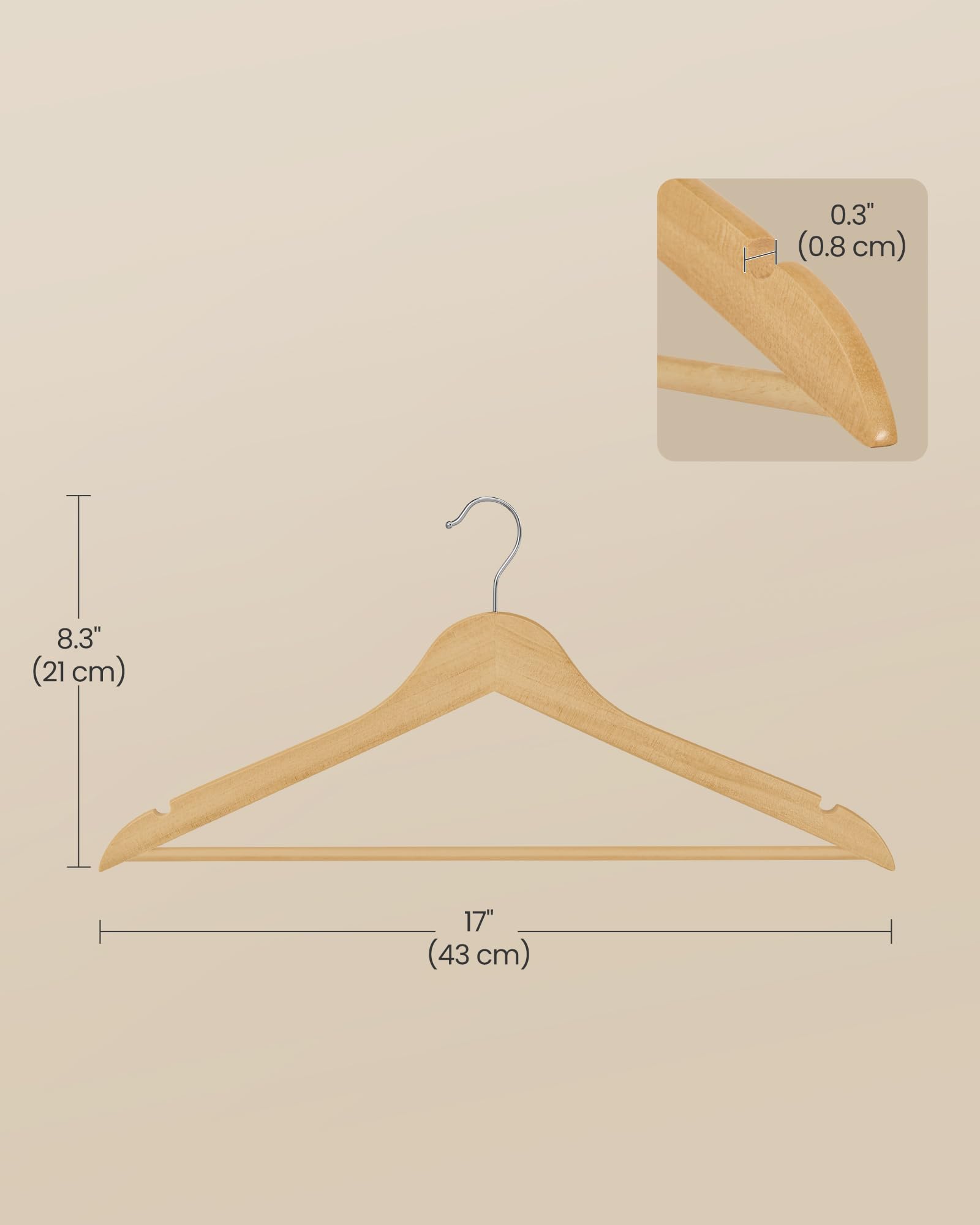 SONGMICS Wooden Hangers - 10 Pack Coat Hangers with Pants Bar | 0.8cm Slim Design | 5kg Capacity 7