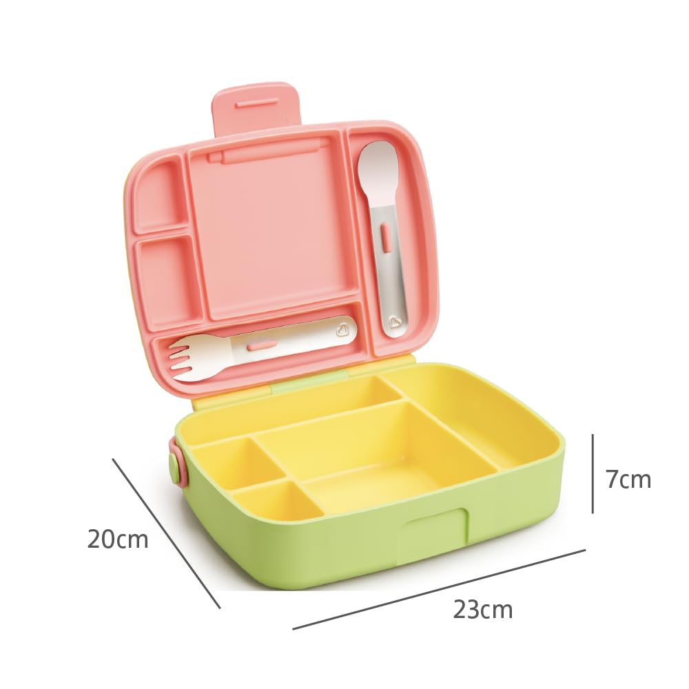 Munchkin Bento Lunch Box for Babies & Toddlers - 5 Compartment Food Container | Yellow | Includes Utensils 6