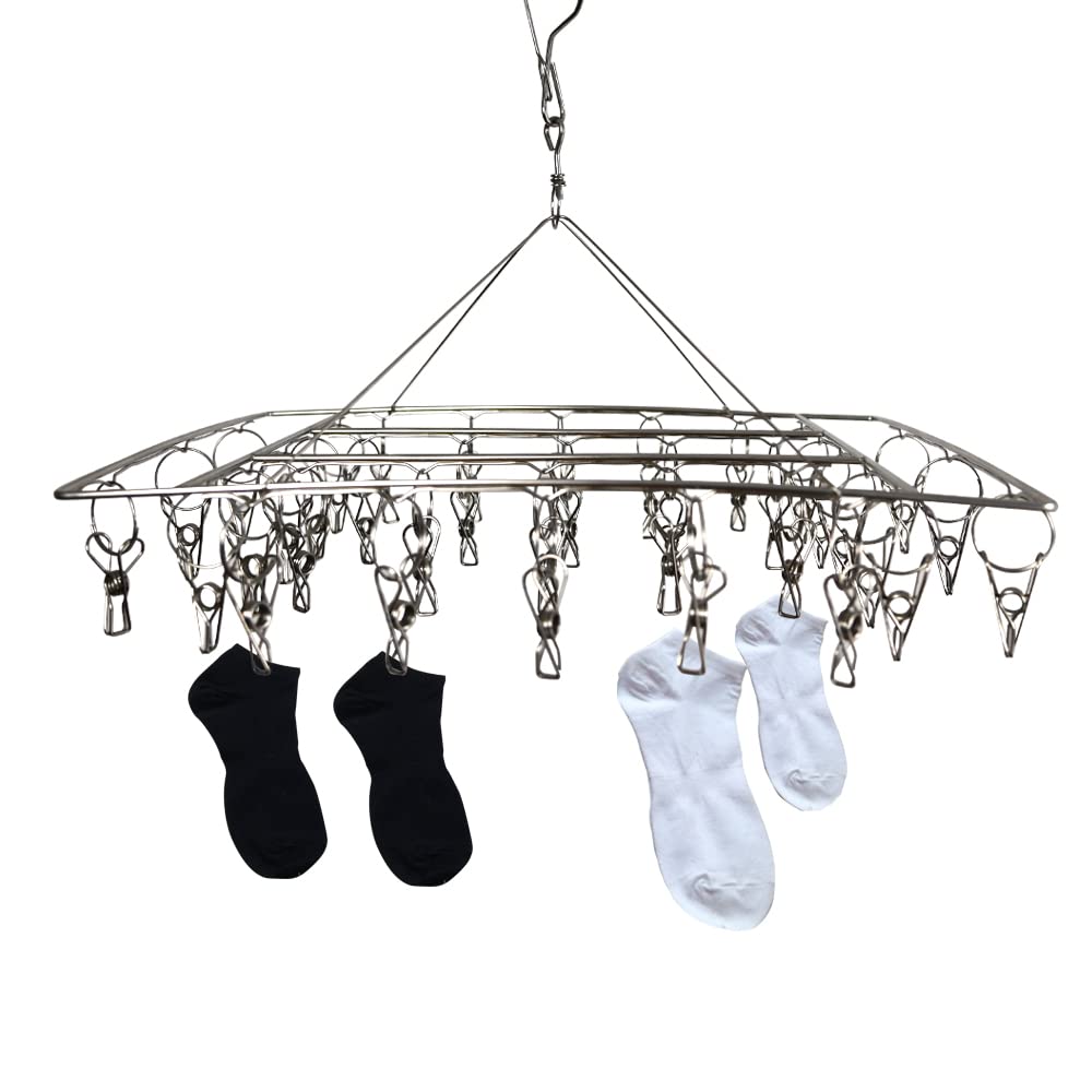 RAM ONLINE Stainless Steel Sock Drying Rack with 36 Pegs | 360° Rotation | Lightweight & Portable 1
