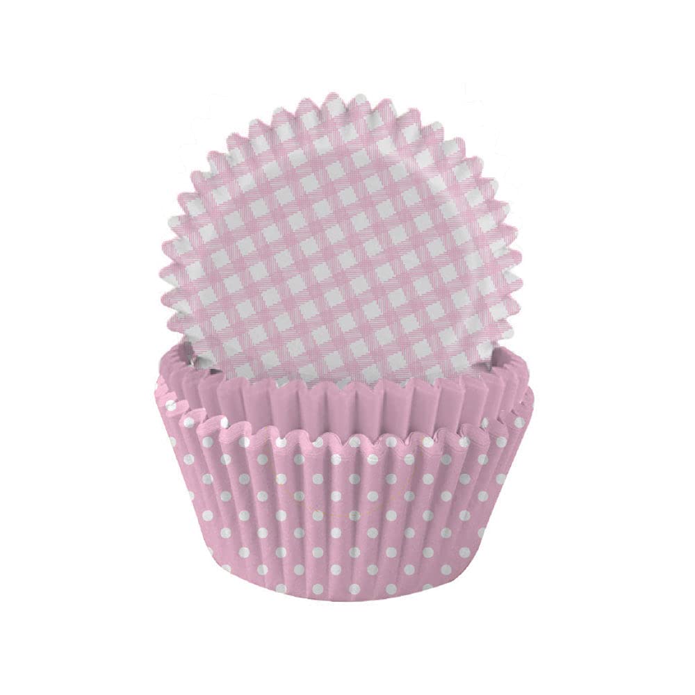 Anniversary House Pastel Pink Gingham & Polka Mix Disposable Baking Cups | 75 Count | 3.2 x 5cm 1