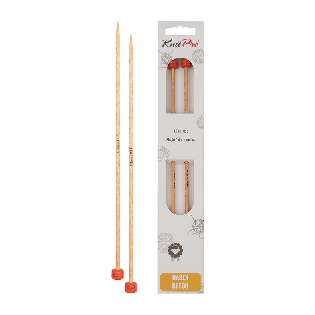 KnitPro Basix Single Pointed Knitting Needles - 25 cm Length, 4.00mm Size | Lightweight Beech Wood 1