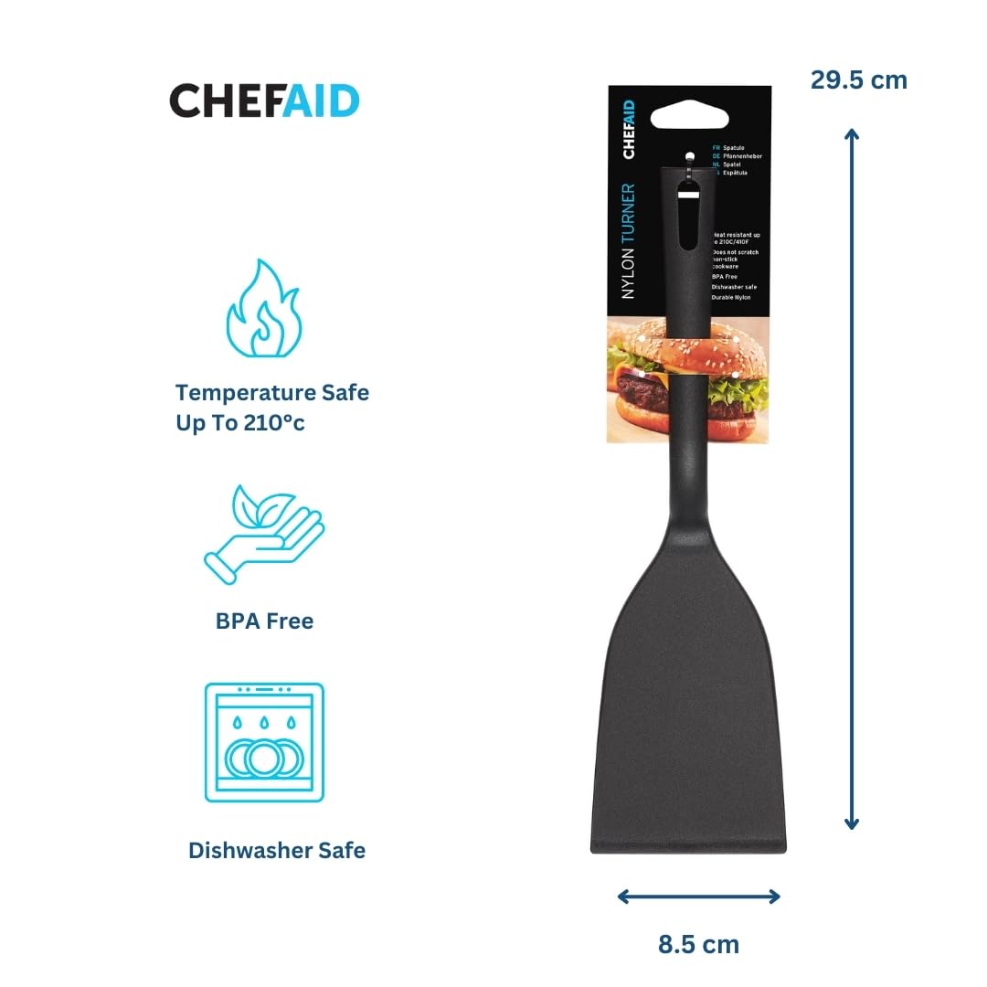 Chef Aid Nylon Flexible Turner - BPA Free, Non-Scratch, High Temp Safe up to 210°C | Black 5
