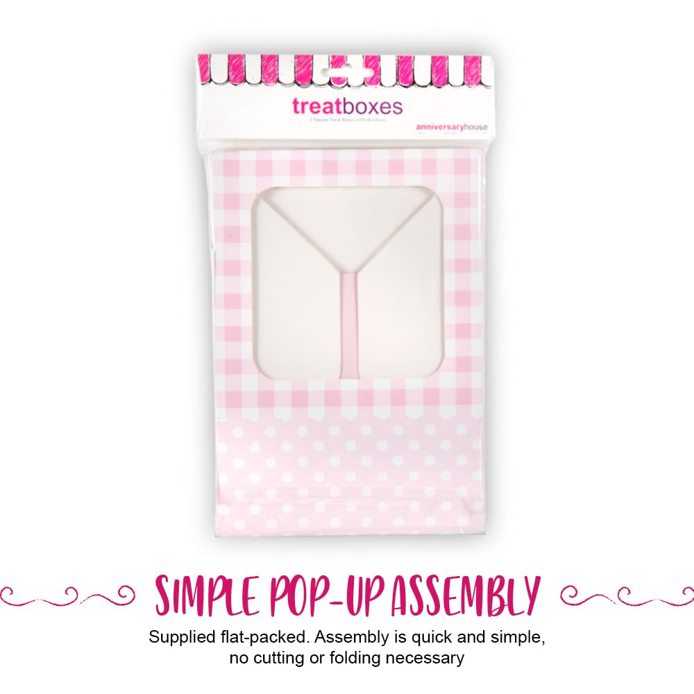Anniversary House 2-Pack Pink Treat Boxes - Gingham & Polka Dot Print | 7.5 x 16 x 16cm 7