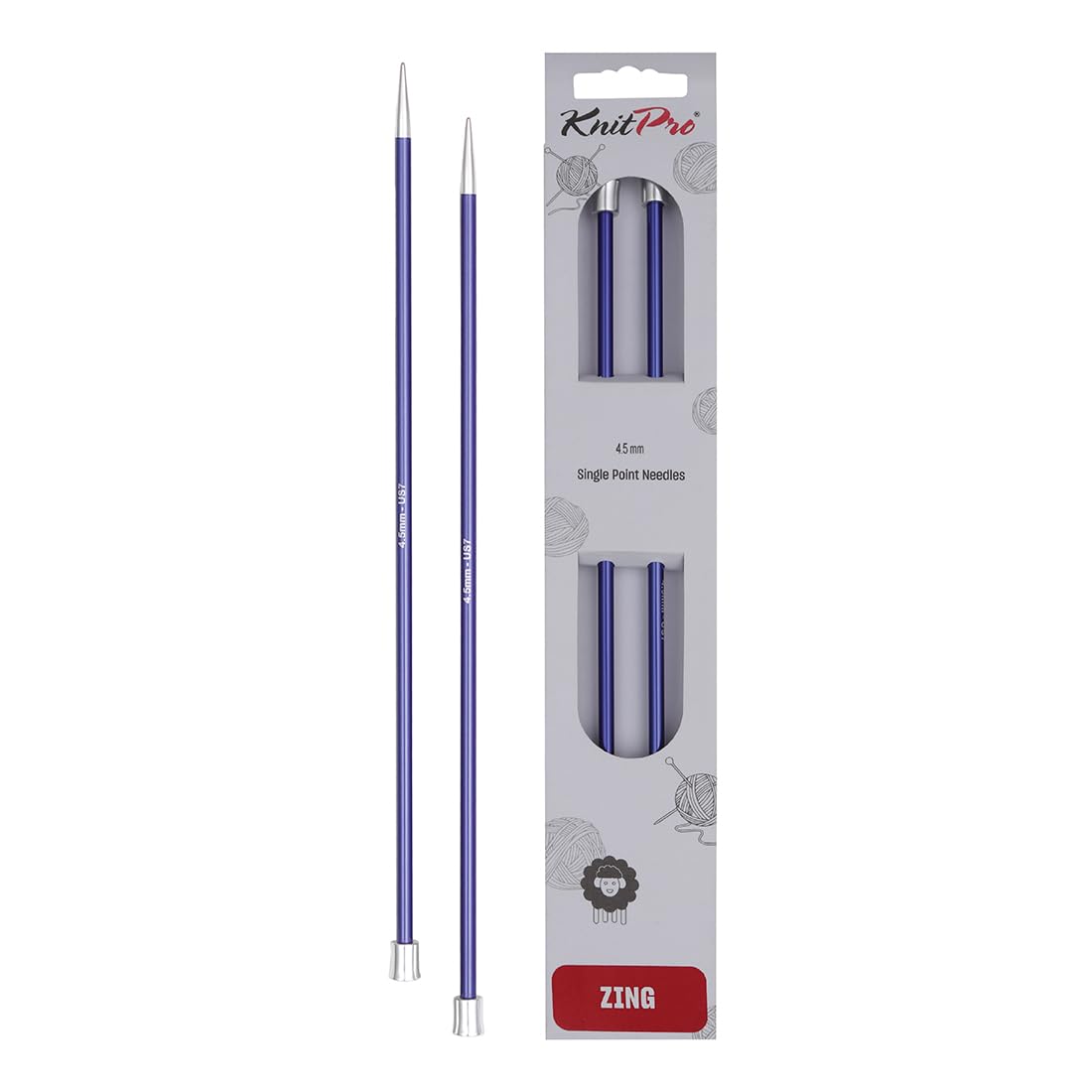 KnitPro Zing Single Pointed Knitting Needles - 4.50mm, 14' (35cm) | Lightweight Aluminium 1