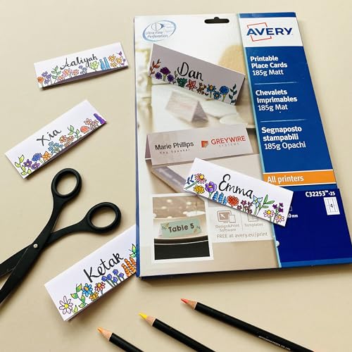 AVERY Printable Double Sided Place Cards - 110 x 40 mm, 4 Cards/Sheet, 100 Cards Pack, 185gsm, White 3