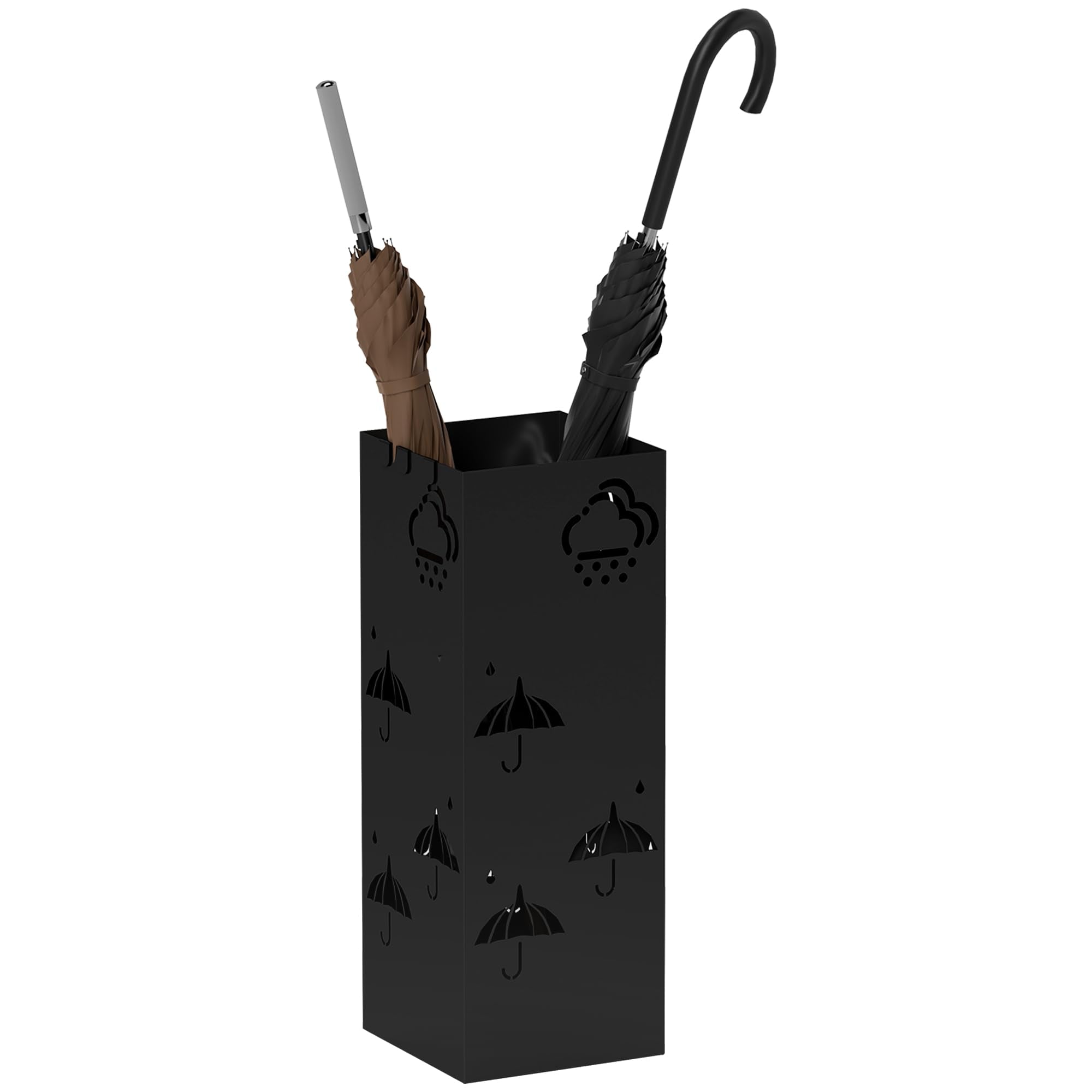HOMCOM Metal Umbrella Stand with Drip Tray and 4 Hooks | Black | 15.5 x 15.5 x 41 cm 1