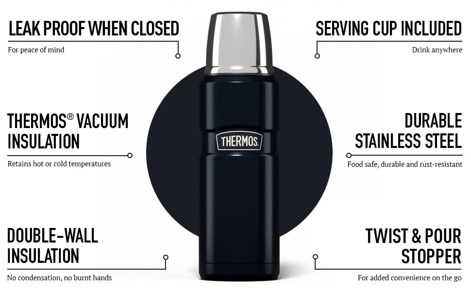 Thermos Stainless Steel Drink Flask 0.47L Midnight Blue | Vacuum Insulated | Hot 18 Hrs/Cold 24 Hrs 4