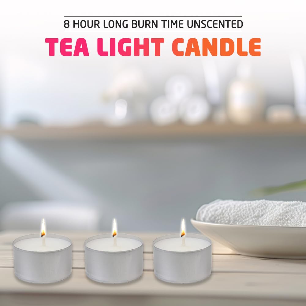 1ABOVE Unscented Tea Light Candles - 8 Hour Burn Time | Pack of 10 | White Wax