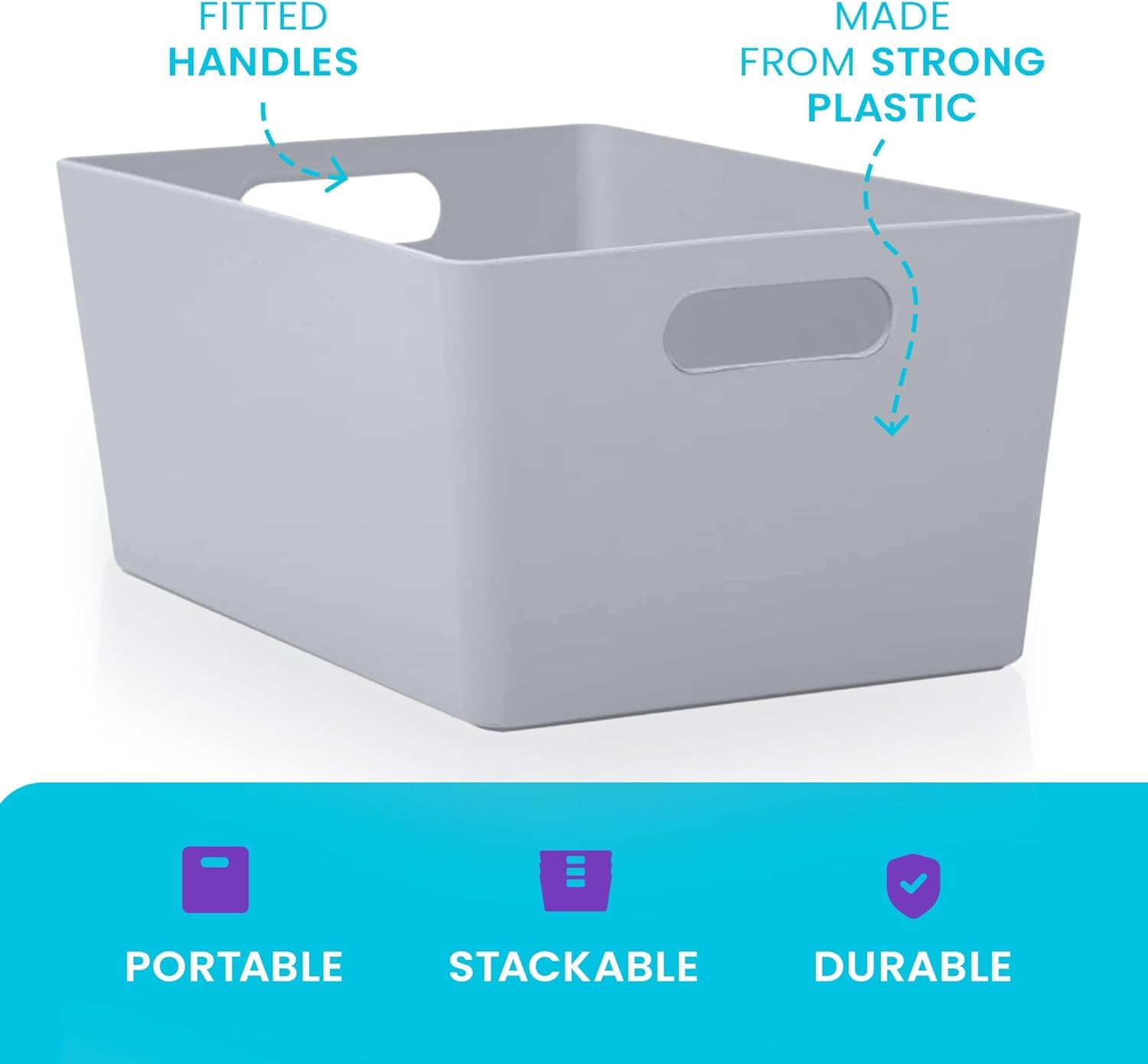 Niftii 5-Pack Plastic Shelf Baskets with Sturdy Handles | 3.9L Capacity | Grey 6