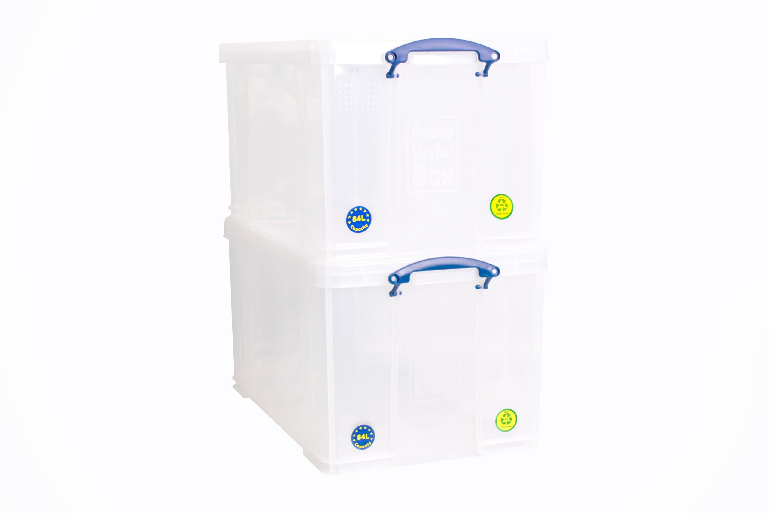 Really Useful Box Plastic Storage Box - 84 Litre Capacity, Clear, Pack of 2 1