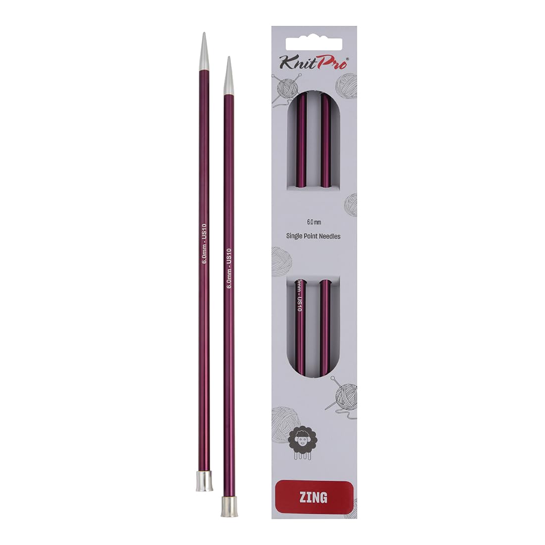 KnitPro Zing Single Pointed Knitting Needles - 6.00mm | 35cm Length | Lightweight Aluminium 1
