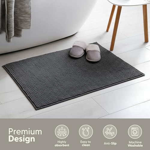 KEPLIN Non-Slip Microfibre Bath Mat - Soft, Absorbent, Machine Washable | Grey | 40 x 60 cm 3
