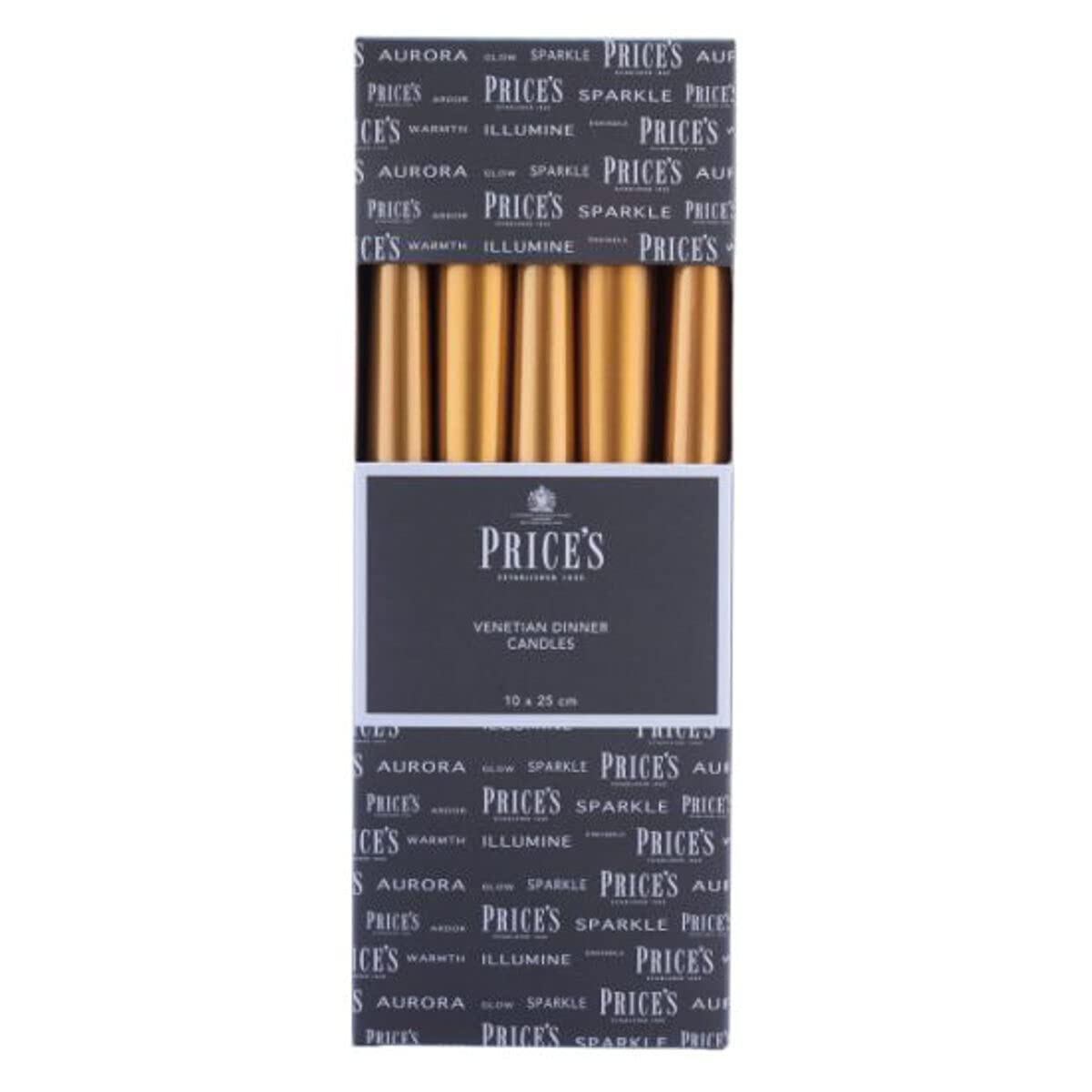 Price's Candles - 10' Venetian Wrapped Dinner Candles - Gold - 10 Pack - 7 Hour Burn Time 3