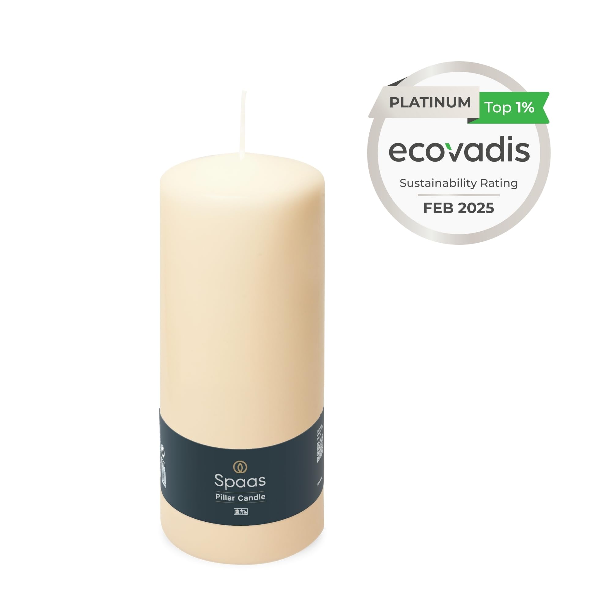 Ivyline Spaas Unscented Pillar Candle | 78mm x 200mm | 90 Hour Burn Time | Ivory 3