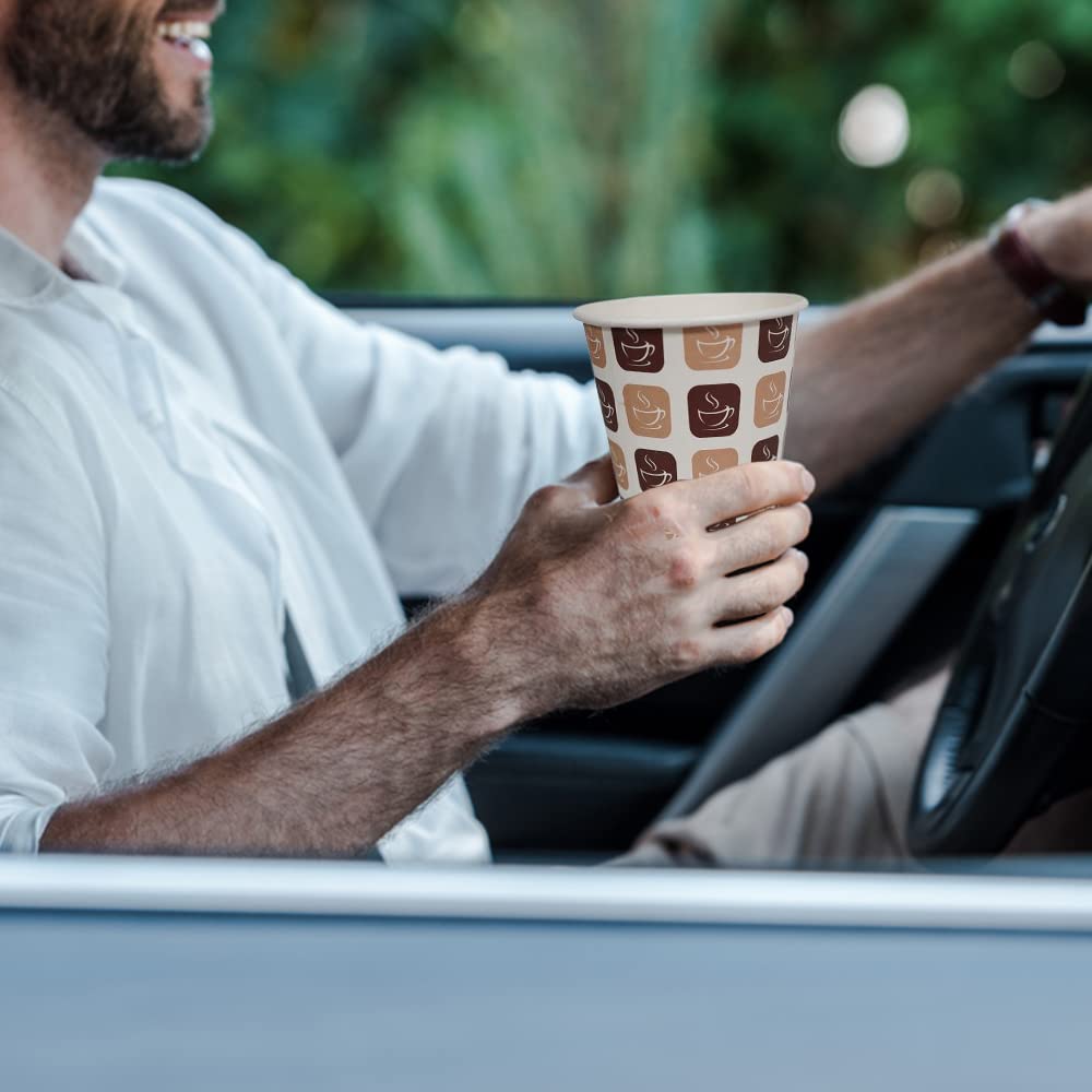 1ABOVE 50 Pack 8oz Disposable Paper Coffee Cups - Strong Hot/Cold Drink | Leak Proof | Brown 8
