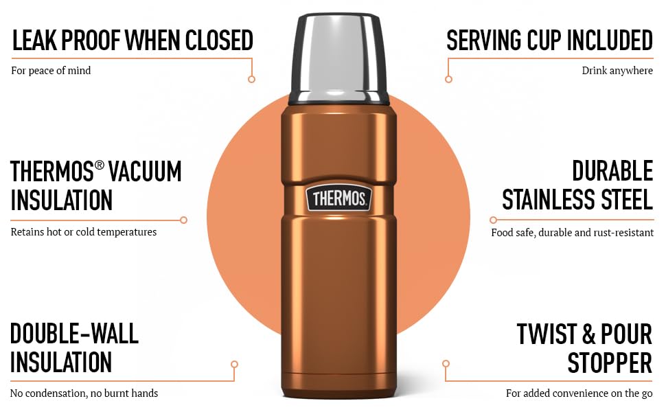Thermos Stainless King Vacuum Insulated Drink Flask - 470 ml Copper | 18H Hot / 24H Cold 4