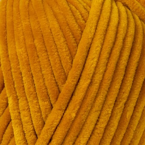 Utopia Crafts Velvet Lux Chenille Chunky Yarn - Super Soft Polyester for Knitting & Crochet | 100g Mustard Yellow 2