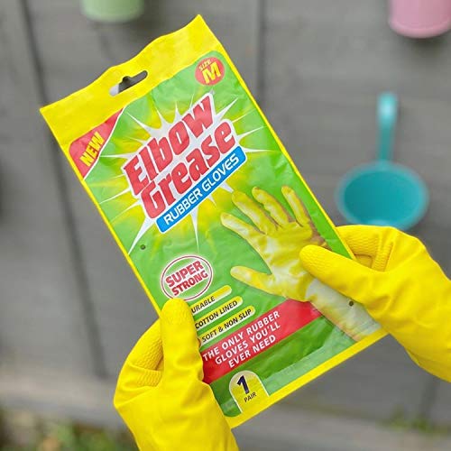 Elbow Grease Rubber Gloves - Cotton Lined, Non-Slip Grip | Size Medium (Yellow) 5